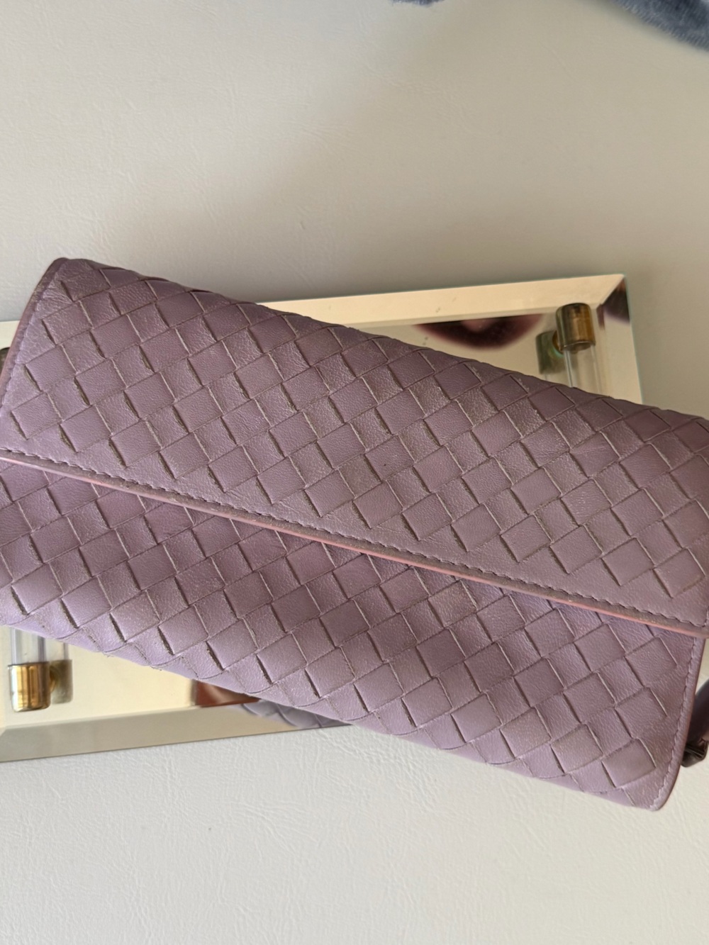 Bottega Veneta Woven Leather Clutch Wallet in Mauve Pink